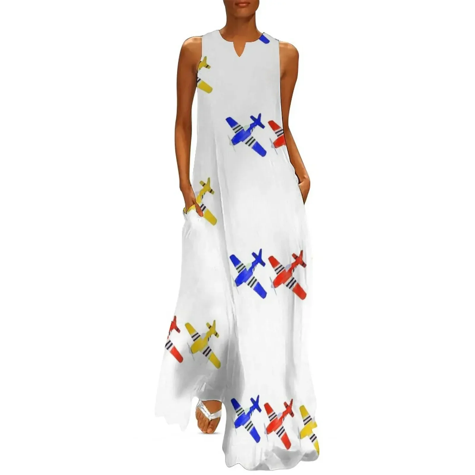 

Airplane blue red yellow Long Dress chic and elegant evening dress summer dress Evening dresses evening ladies