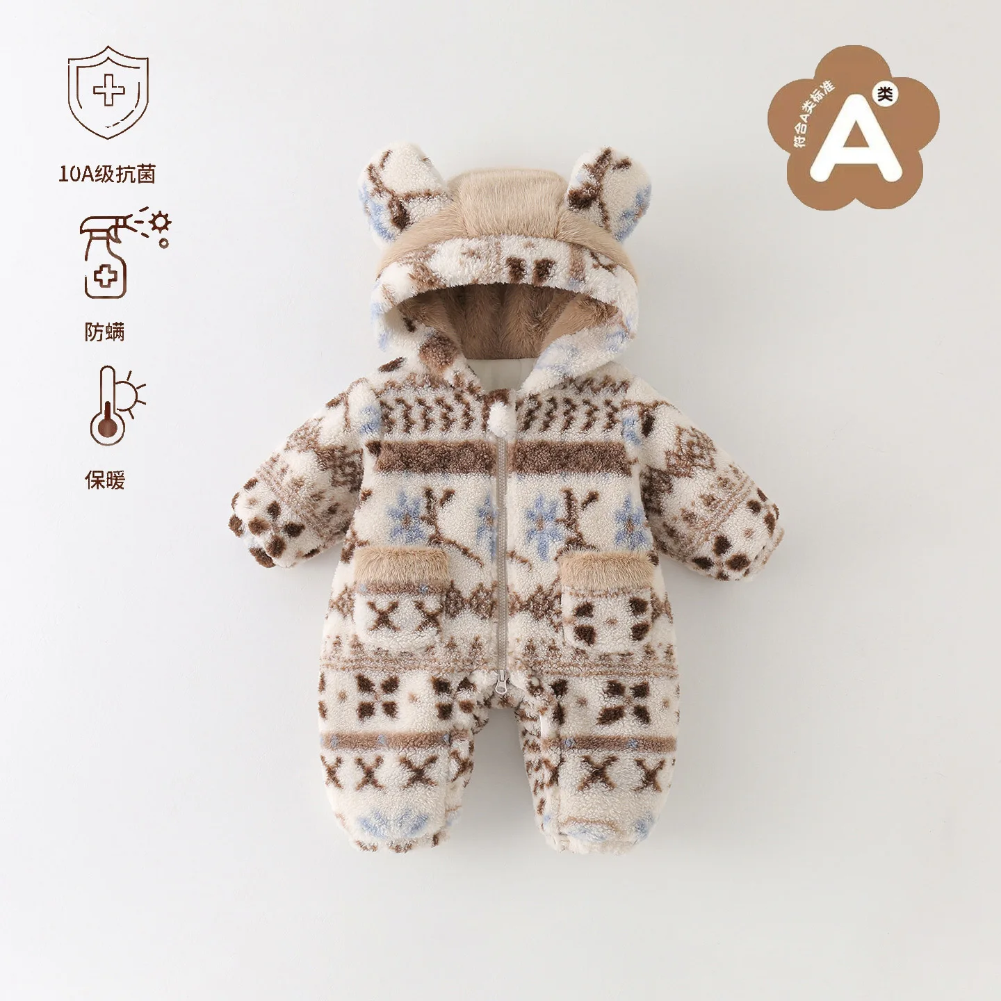 Winter Baby Clothes Go Out Warm Onesie Cute Foreign Style Climbing Clothes Full Moon Romper Thickened Cotton Clothes