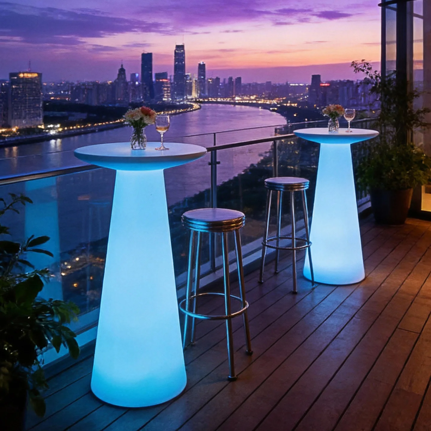 Glowing Mushroom Table Chair Set Outdoor Led Bar High Top Table Luminous Furniture Open-air Party Event Patio Entertainment