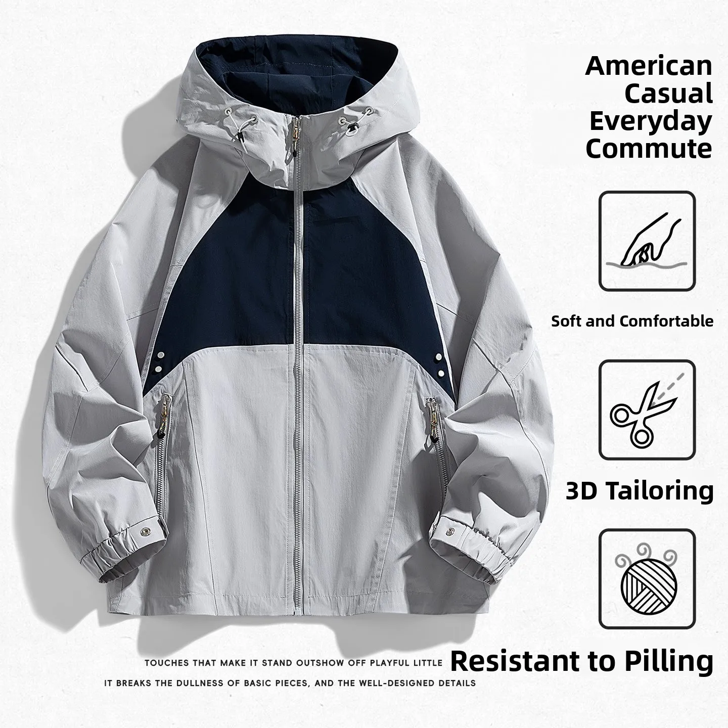 

New 2026 Men's Loose Fit Outdoor Jaet Lightweight Waterproof Windproof Casual Sle ort Length Wool Filled Spring Coat