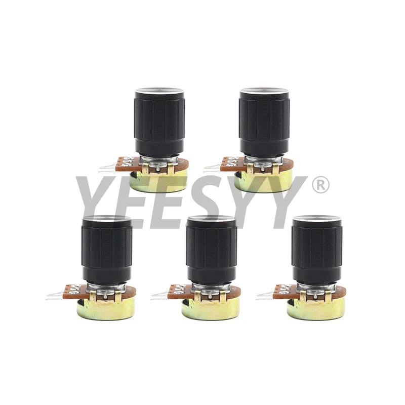 

5Set 15mm 3pin WH148 Linear Potentiometer 1K 2K 5K 10K 20K 50K 100K 250K 1M with Black Aluminum Alloy Knob Cap Potentiometer Kit