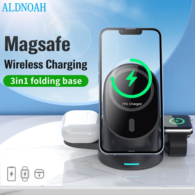 

15W 3 in 1 Magnetic Wireless Chargers For iPhone 13 12 Pro Max Mini Charger for Apple Watch 7 6 5 Airpods Pro 2 3 Charger Holder