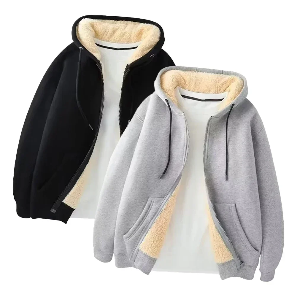 New Men Fleece Warm Coats Full Zip Tops Jacket Long Sleeve Hoodies Hooded Sweatshirt Coat Casual Comfortable Breathable Outwear