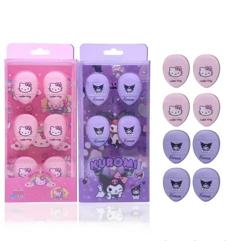 6pcs/box Anime Hello Kitty Kuromi Mini Air Cushion Makeup Puff Set Puff Finger Sanrio Kawaii Girls Portable Travel Sponge Puff