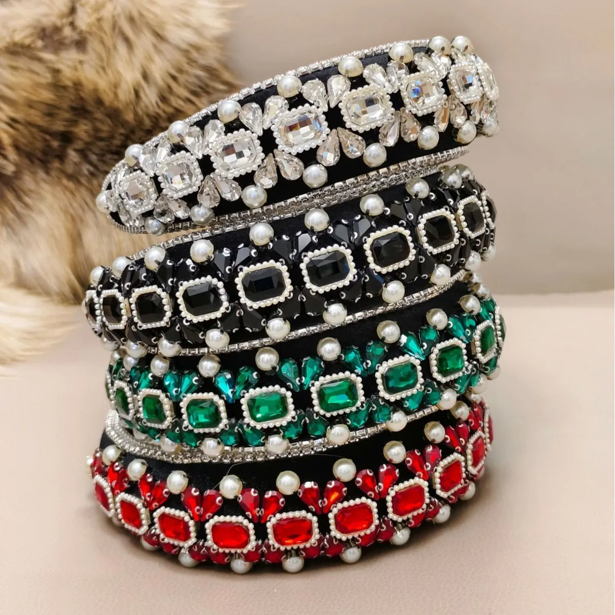 European and American Hot-Selling Retro High-End Full Diamond Pearl Headband Heavy Craft Headwear