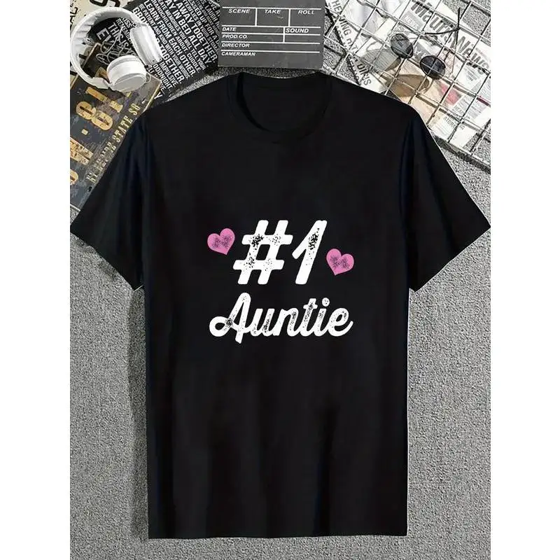 

#1 Auntie T-Shirt, Best Aunt Ever Gift Tee, Cute Heart Graphic Top, Women's Novelty Auntie's Day Present Shirt from Niece Nephew