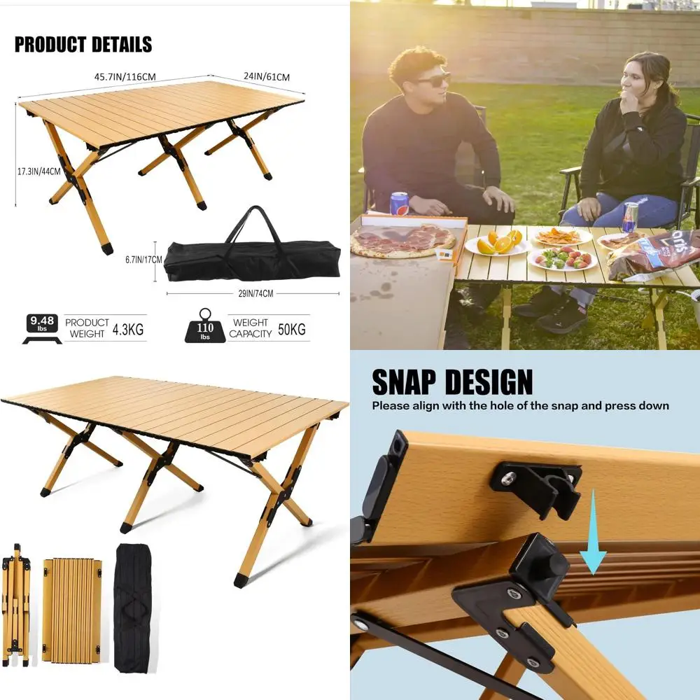 

Portable Aluminum Roll-Up Camping Table with Carry Bag, Ideal for Outdoors, Beach, Picnics, and Parties, 45.2L x 23.6W x 17.3H