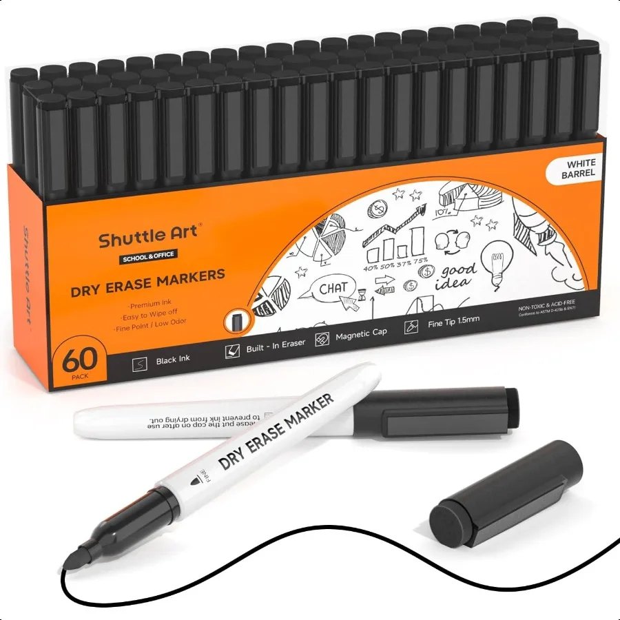 

Black Dry Erase Markers 60 Pack Magnetic Whiteboard Markers with Erase Fine Point Dry Erase Markers Perfect For Writing on Whit