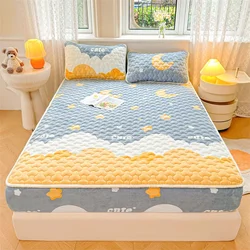 Winter Thickened Velvet Quilted Fitted Bed Sheet Mattress Protective Cover All-inclusive Anti Slip Bed Cover