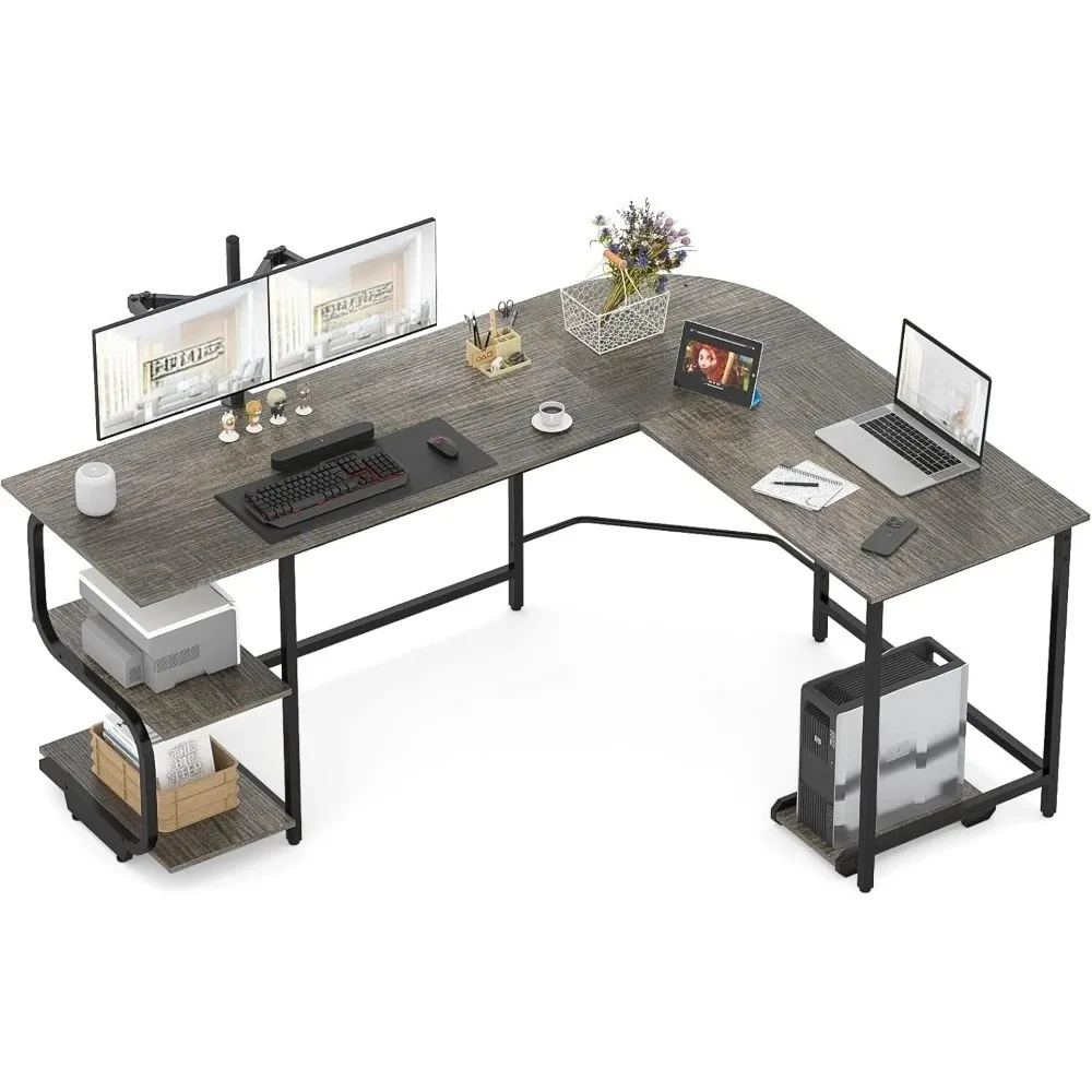 

Reversible L Shaped Desk with Large Surface, 69 Inch Sturdy Corner Desk with Storage Shelves, Premium Office Computer Desk Work