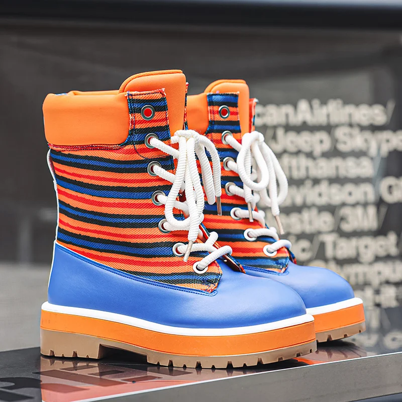 

Оригинальные модные мужские высокие ботинки, зимние кожаные ботинки на шнуровке, мужская мотоциклетная обувь, уличные дизайнерские ботинки, мужские botas para hombre