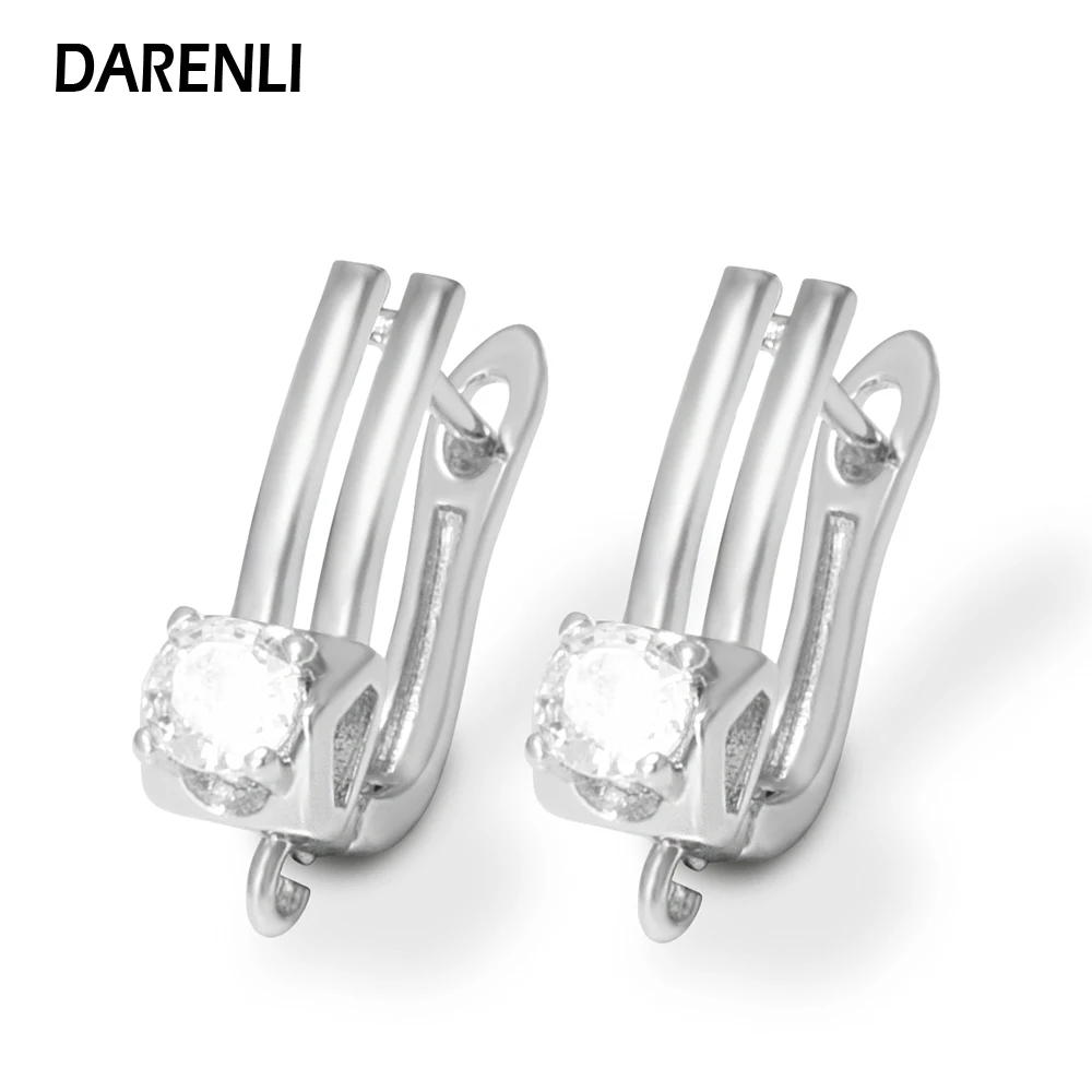 DARENLI 1 Pair Large Copper Earring Hooks With Zircon 18K Gold/Rhodium Plated Original Accessories For Jewelry Nickel Free