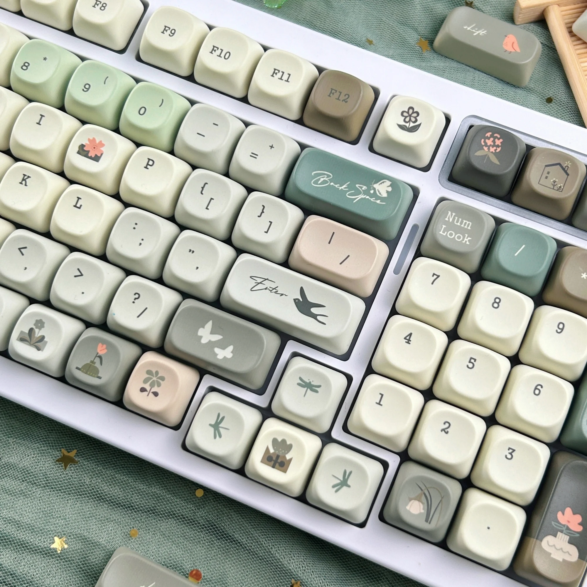 MAIMOOO Elegant Retro Keycaps MOA Cherry PBT Custom Simple Green Gradient Korean/Russian/Thai Keycap for Mechanical Keyboard