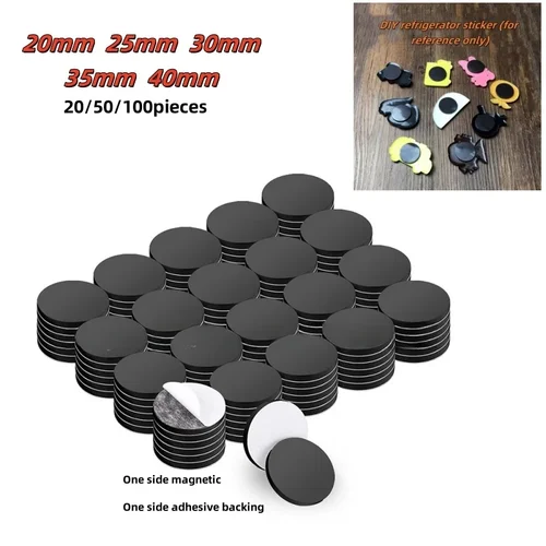 Hojas magnéticas, imán autoadhesivo redondo de 20/25/30/35/40mm, hoja magnética suave autoadhesiva, imán para refrigerador DIY