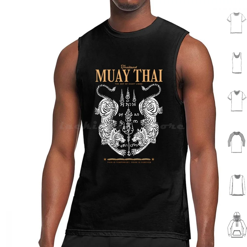 Classic Muay Thai Twin Tiger Tank Tops Vest Sleeveless Muay Thai Boxing Kickboxing Thailand Sak Yant Martial Arts