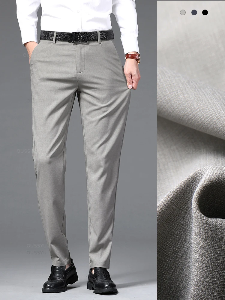 

New Summer High Quality Luxury Smooth Soft Business Suit Formal Pants Men Thin Solid Color Straight Casual Office Trousers Male