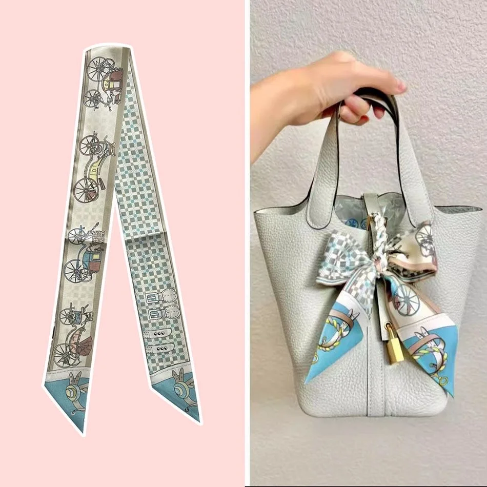 5 * 90Cm Nordic Classic Pumpkin Carriage Twill Silk Women's Decorative Wrapping Bag Ribbon Silk Scarf Small Scarf Wholesale