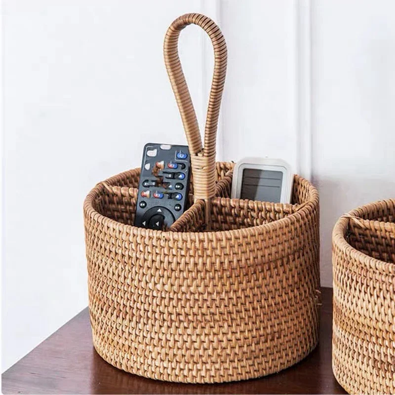 Hand-woven Wicker Storage Basket Portable Four-compartment Storage Fruit Basket Household Storage Basket Home Decoration