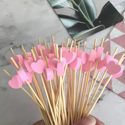 100x Love Heart Bamboo Pick Buffet Food Cupcake Fruit Cocktail Fork Dessert Salad Stick For Picnic Wedding Party Home Supplies