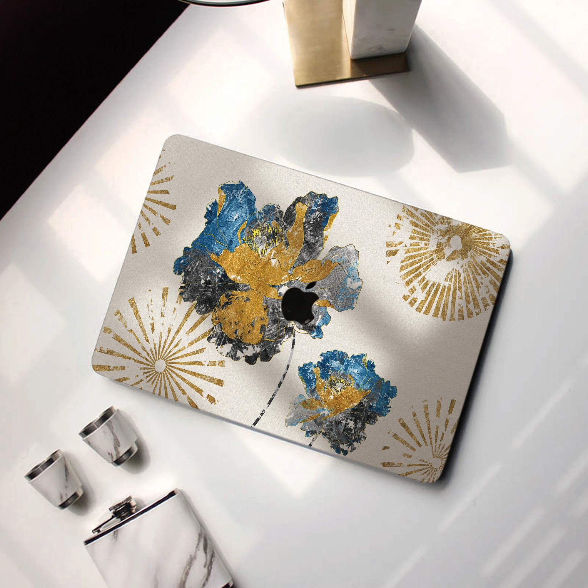 

Modern Gold Flower Laptop Case For Macbook Air 13 M2 2022 A2681 Pro16 A3186 M1 Chip Pro A2289 Mac book A1466 With Apple Logo