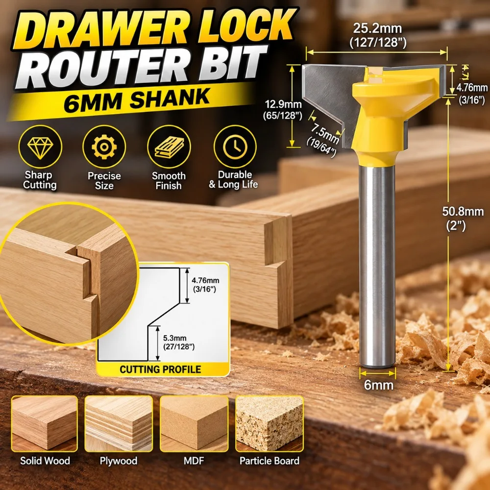 Reversible Drawer Front Router Bit 1/4 Inch 6mm Shank Woodworking Milling Cutter Cabinet Door Cutting Power Tool Accessory