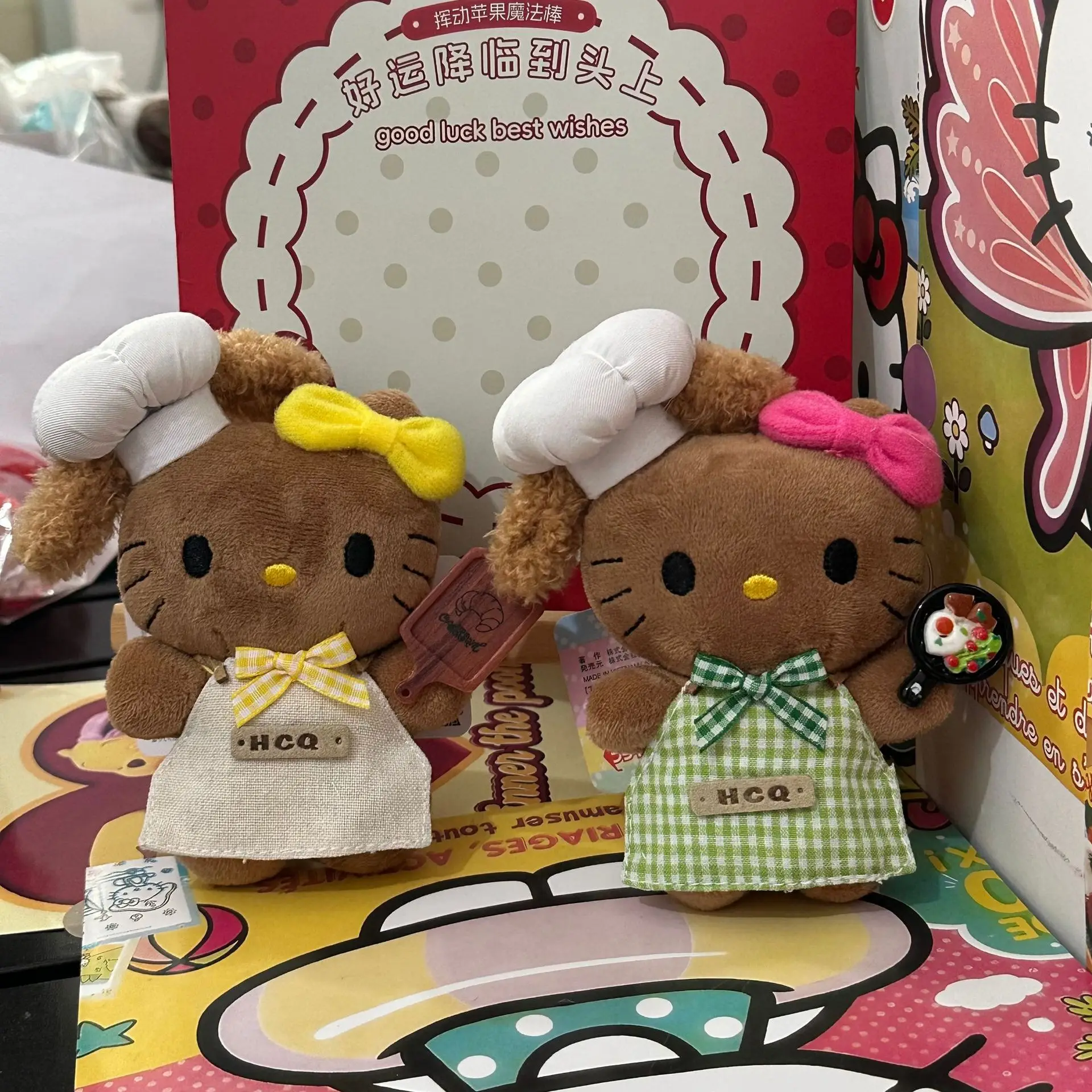 

Brown Skin Hello Kitty Plush Keychain Chef Style Checkered Apron Chef Hat Kitty Plush Doll Pendant Diy Backpack Bag Hanging Gift