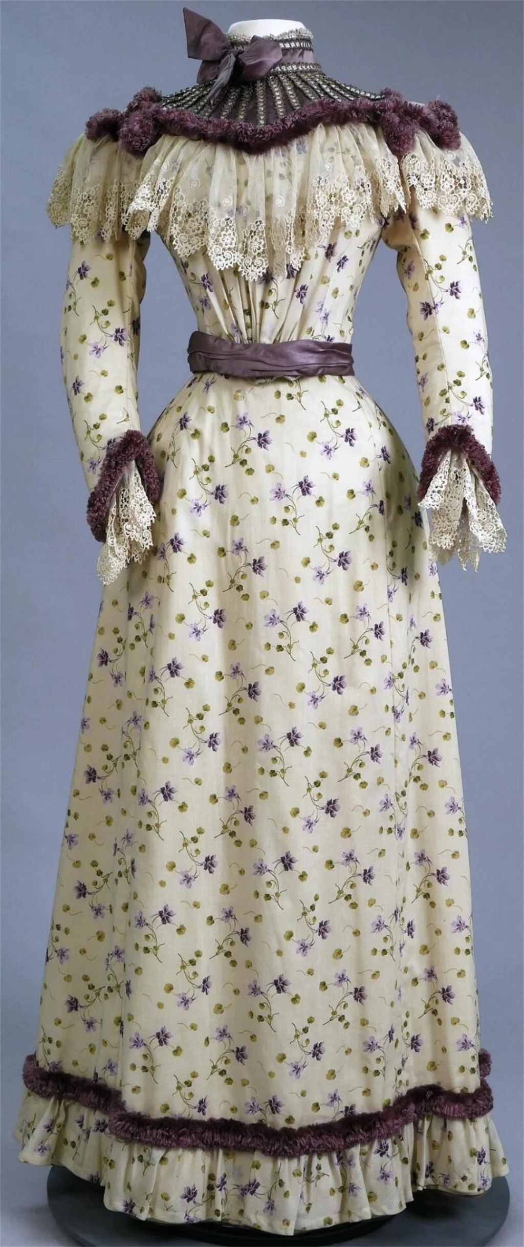 1890s-1899s Victorian Fashion Gothic Floral High Neck Dress Women Historical Victorian Day Dress Theatre Reenactment Costume - view 2