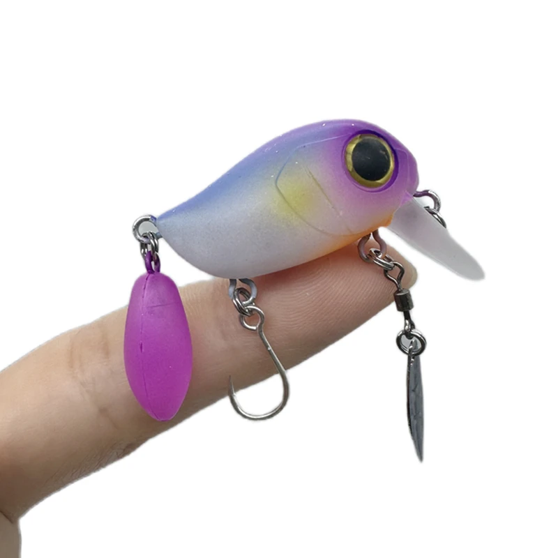 Micro Tappy Fishing Lures 2g Crankbait Floating Wobblers Tongue Plate Fishing Spinners Spoon with Feather Rotates Bass Trout