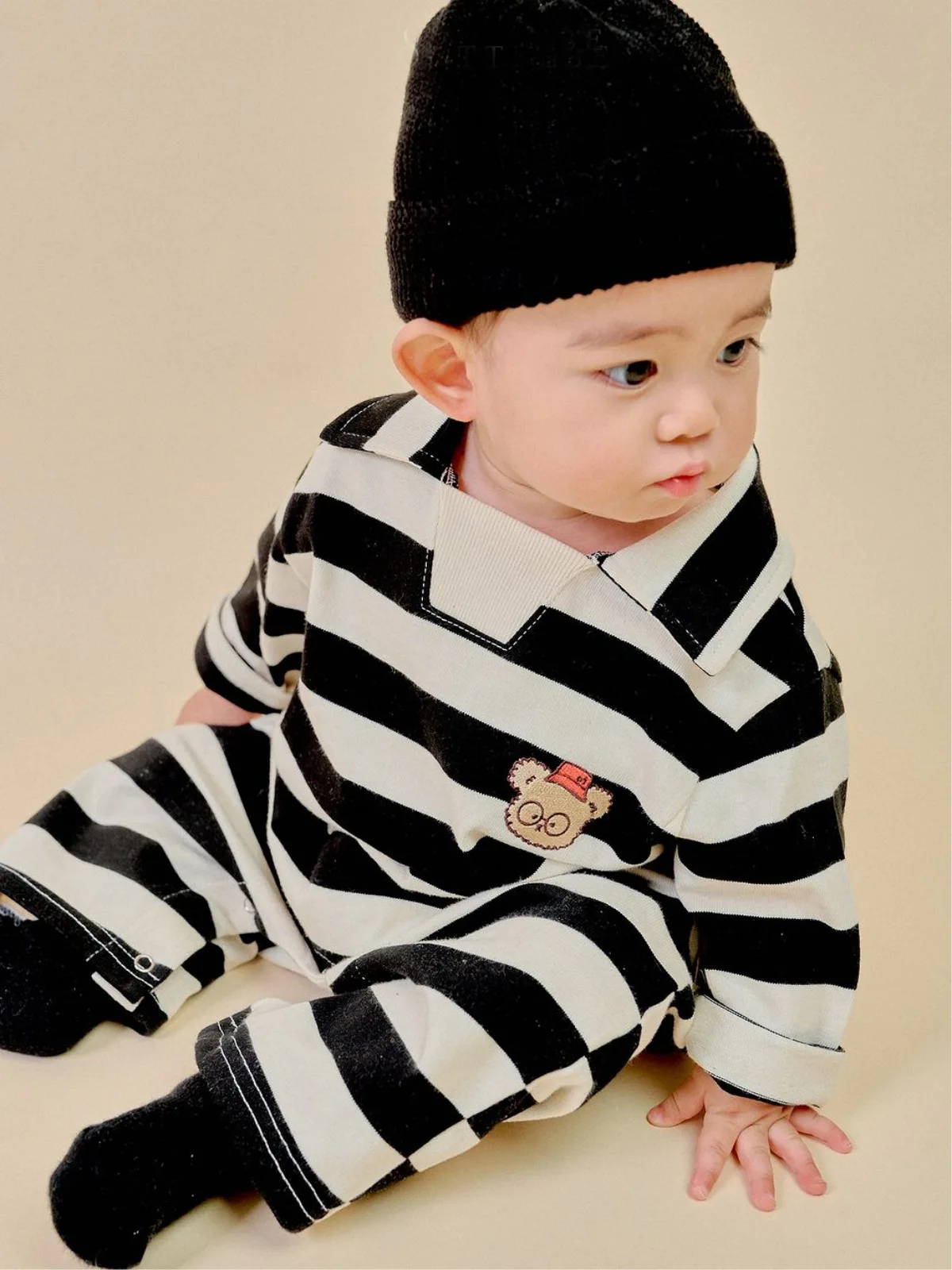 2024 Autumn New Baby Long Sleeve Striped Romper Cute Bear Embroidery Newborn Infant Casual Jumpsuit For Boy Girl Toddler Clothes