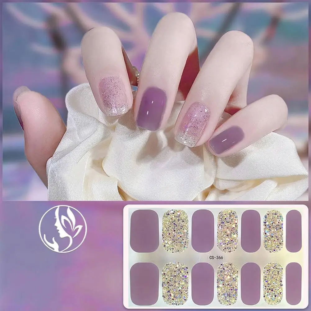 3D Glitter folie halb gehärtete Nail Art Aufkleber Französisch Maniküre Slider Aufkleber UV Gel Paste wasserdichte Nagel Aufkleber Dekoration