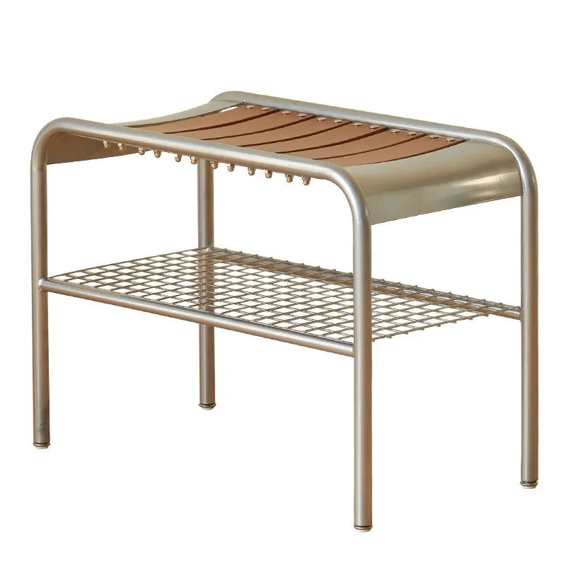 Home entrance shoe stool retro light luxury stainless steel color entrance stool