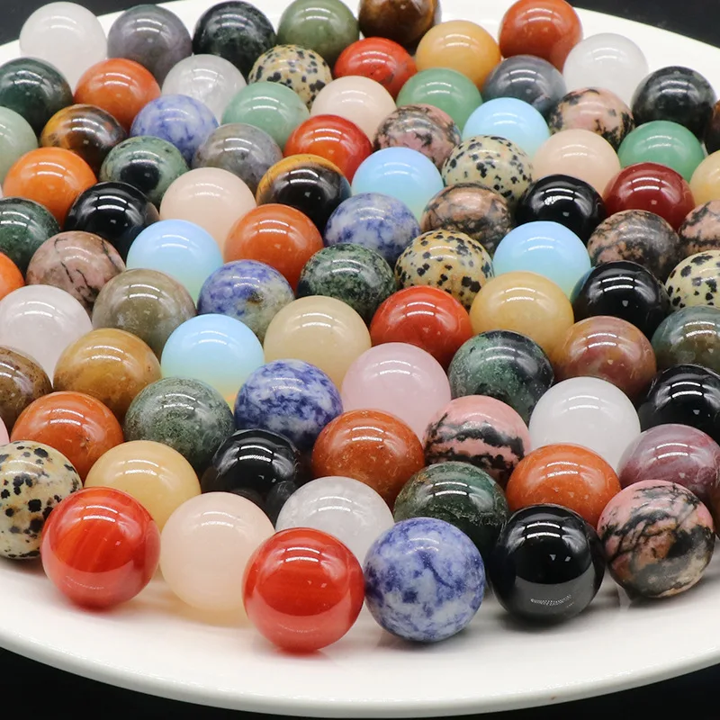 20mm Round Natural Non-porous Aura Crystal Agate Transfer Ball Home Fish Tank Decoration Stone Polished Gemstone Energy Specimen