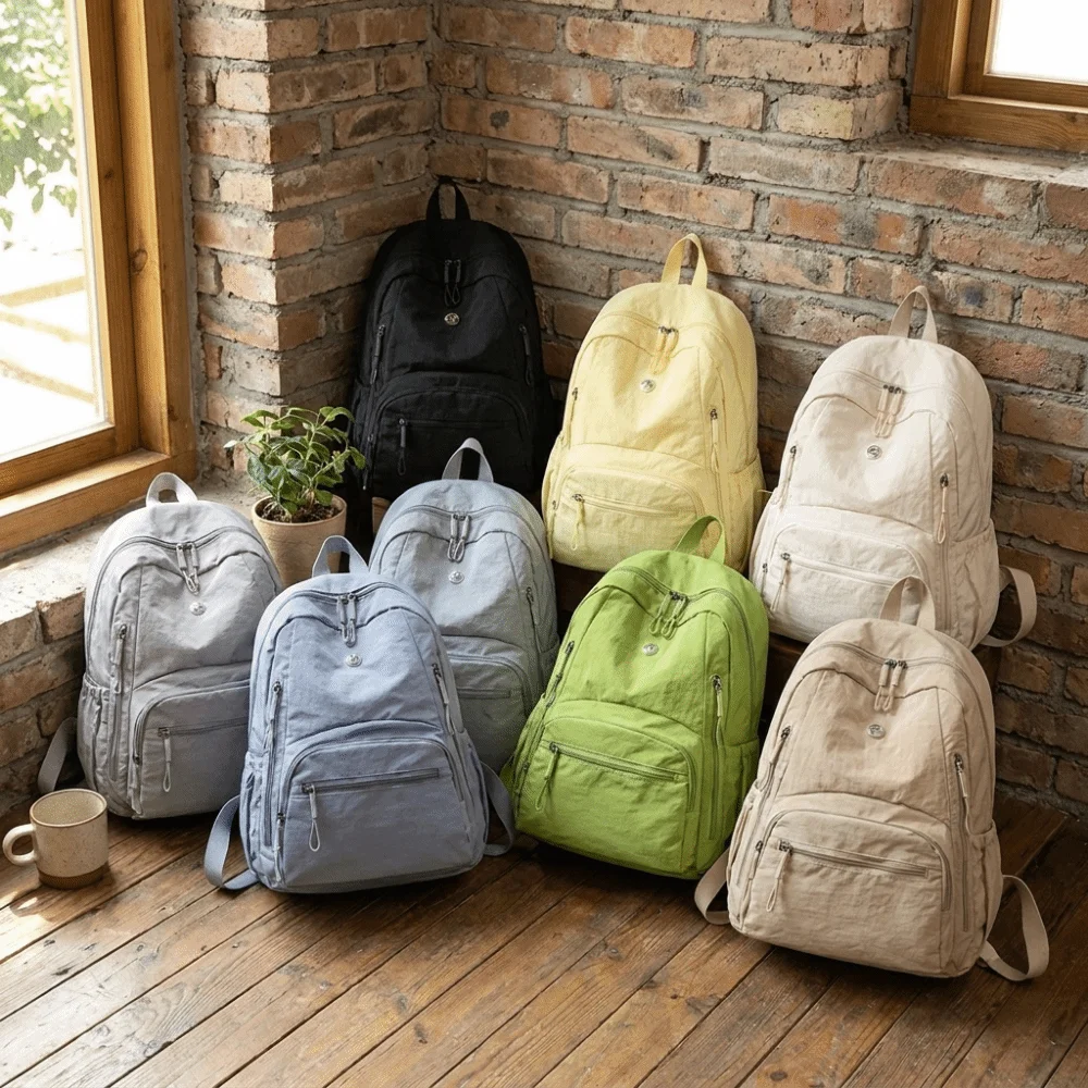 Large Capacity Nylon Backpack Lightweight Durable Daypack Secure Zipper Closure Multiple Compartments School Backpack Student