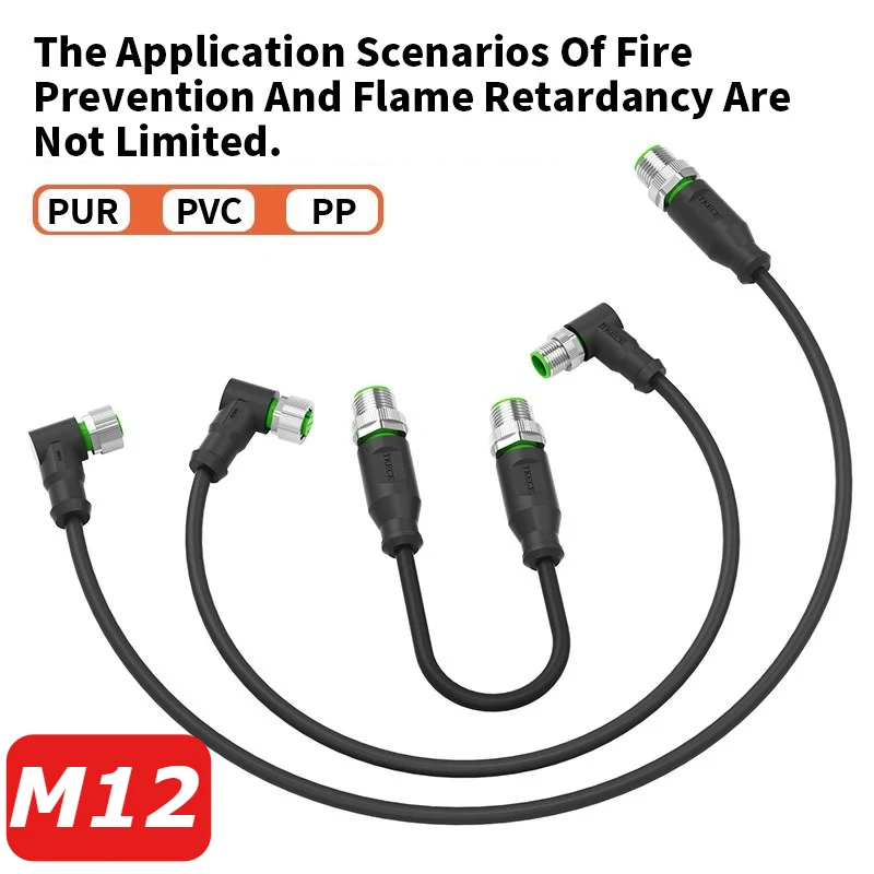 M12 Waterproof Sensor 4 Pin 5-core Connector Dual-ended Cable IP67 PVC PUR Drag Chain Wire M12 Male to Female Connection Line