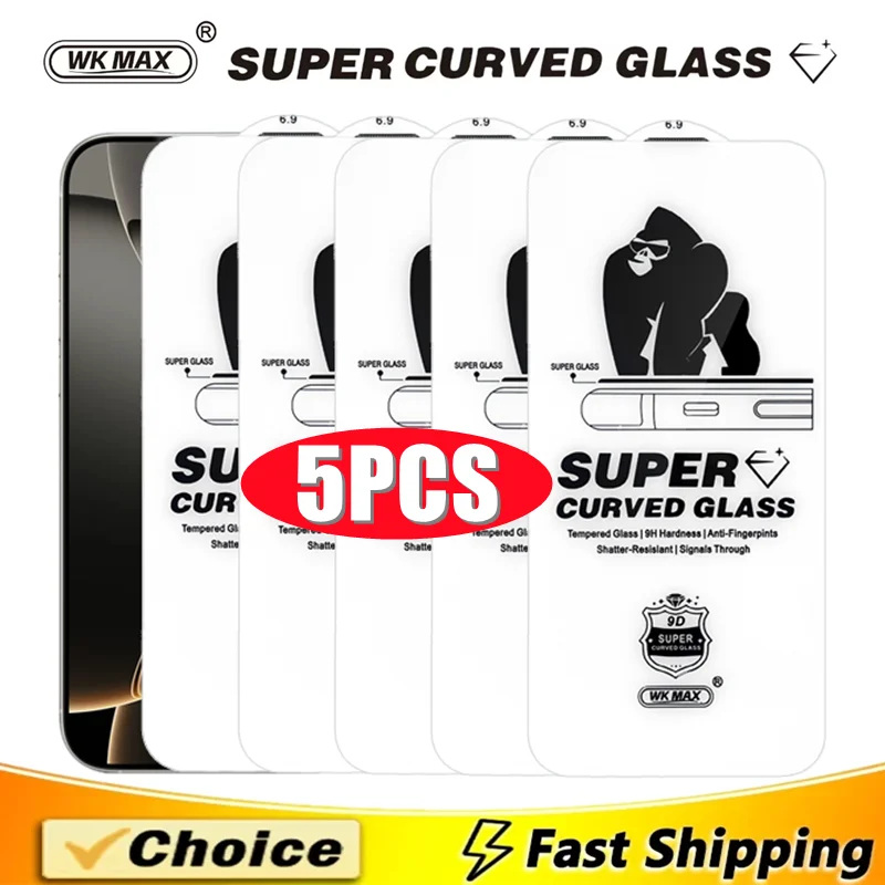 

5Pcs 9D Dust Proof Tempered Glass For iPhone 16 14 13 12 11 15 Pro Max Full Cover Screen Protector For iPhone 17 PRO XR X XS MAX