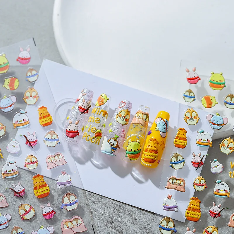 Disney Cartoon Winnie the Pooh 5D Nail Stickers Nail Decoration Lilo & Stitch Mickey Mouse Nail Art Stickers Nail Accessories