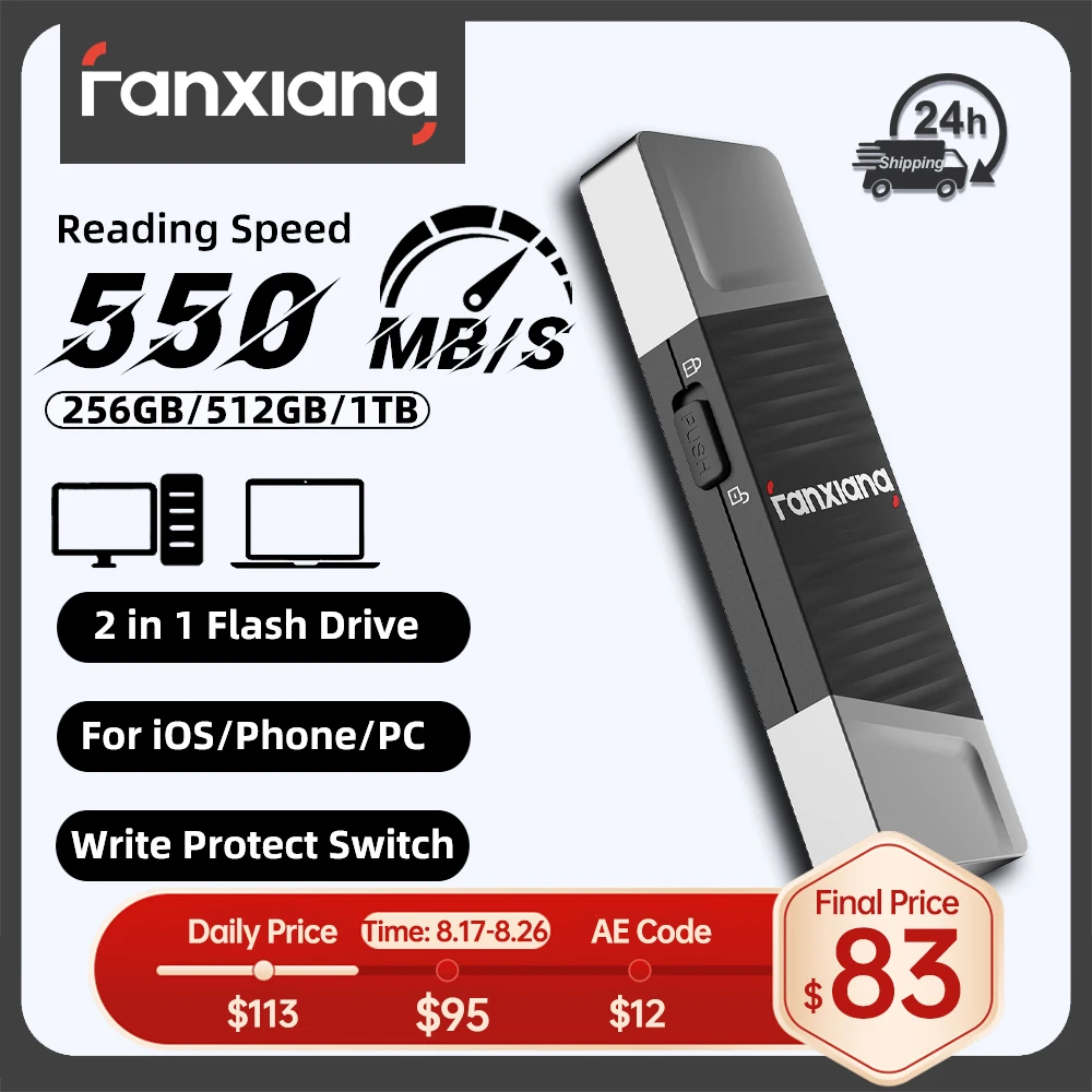 Fanxiang FF397 550MB/s USB Flash Drive With Write Protect Button 512GB 1TB High Speed Solid State Pen Drive For Laptop Phone PC