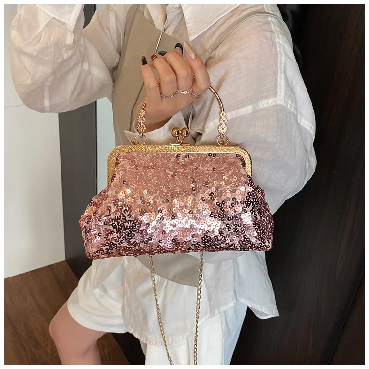 Bolso de mano con lentejuelas brillantes para mujer, estilo celebridad, para noche, con bolsillo para móvil y pintalabios, vi...