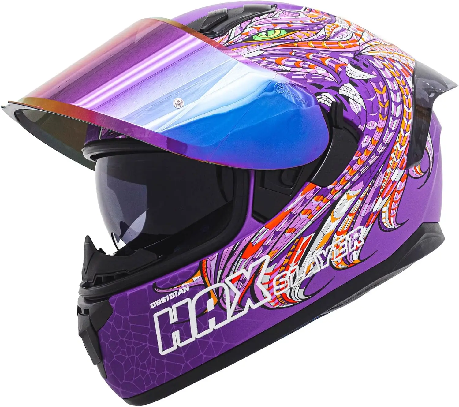 

Obsidian Full Face Dual Visor Adult Motorcycle Helmet for Motorbike Street Bike with Pinlock Ready DOT Approved Slayer Purple XL
