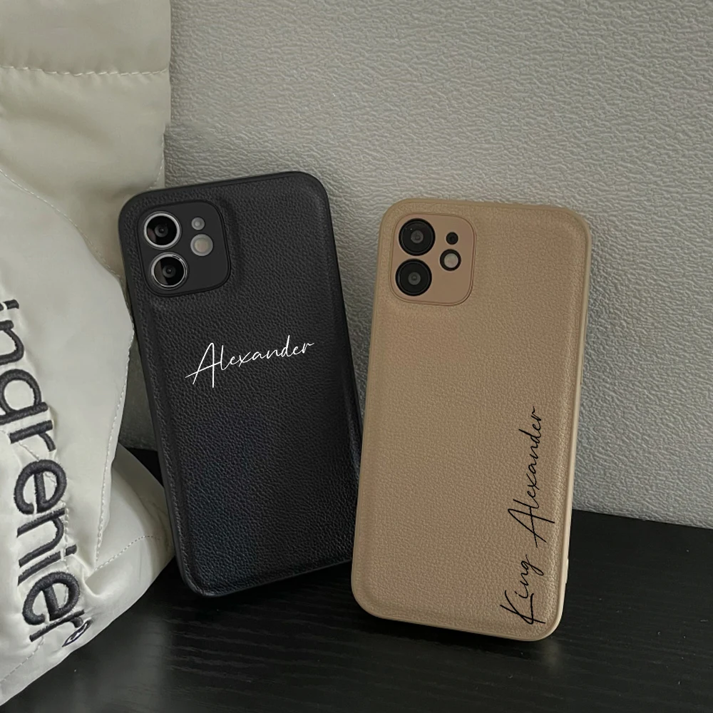 Индивидуальный чехол из искусственной кожи с именем под заказ для iPhone 15 14 13 12 11 Pro Max X XS 7 8 Plus, Роскошный чехол для iPhone 15 Pro Max