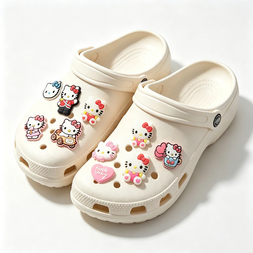 5-100PCS Cute HelloKitty Shoe Charm Mix Wholesale PVC Clog wristband beach bag Decor Buckle Detachable DIY Waterproof Party Gift
