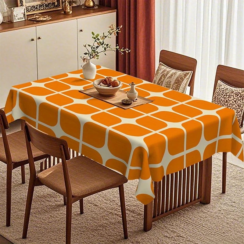 Retro geometric semi-circular polyester tablecloth for restaurant - nostalgic decoration. Polyester material.