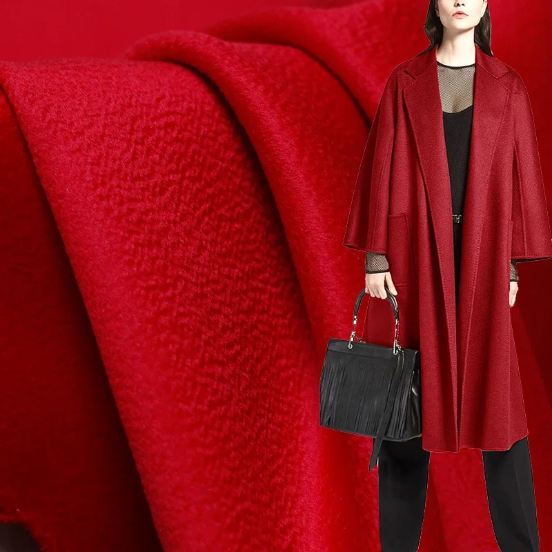 Redraspberry 150cm Red Double-Side Water Ripple Fabrics 100%Australian Wool Materials Winter Women Overcoat Cloth Freeshipping