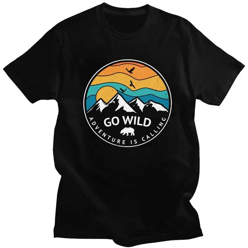 Custom Adventure Camper T Shirts Men Short-Sleeve Mountain Camping T-shirts Streetwear Tee Tops Pure Cotton Slim Fit Tshirt