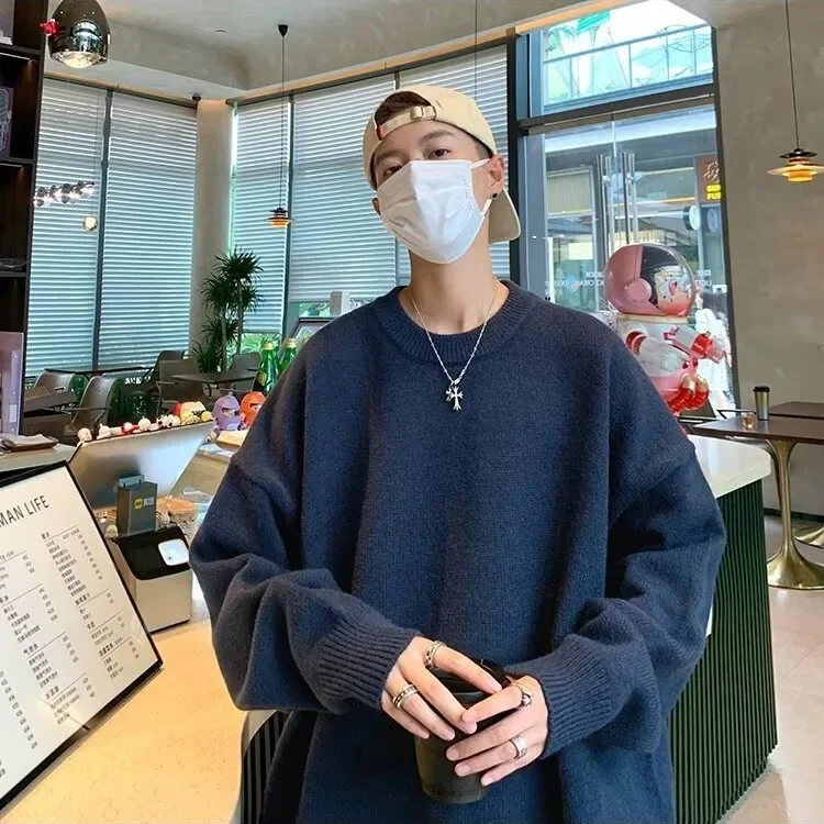 Autumn/Winter Thickened Sweater Men's Korean Trendy Loose-Fit Japanese Knitted Top Winter Hong Kong Style Casual Jacket