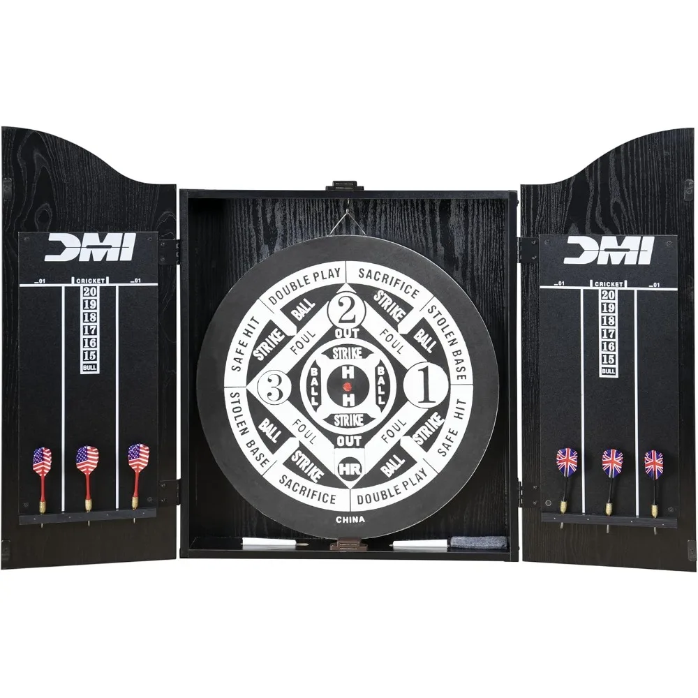 Recreational Dartboard Cabinet Set - Includes Dartboard, Two Dart Sets, and Traditional Chalk Scoring