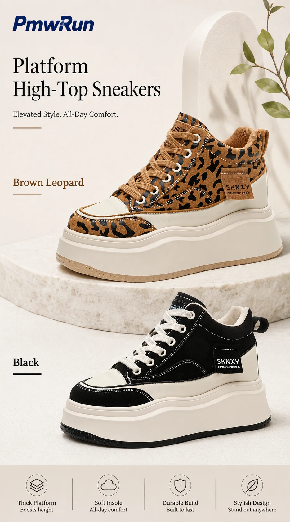 Trendige Mode-Leopardenstiefel für Damen PU-Leder Wasserdichte Herbststiefel für Frauen Höhenerhöhende Streetwear Damenstiefel – Detail 8