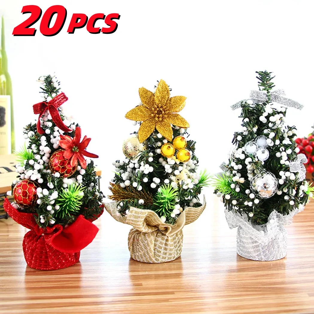 20PCS 20cm Christmas Tree Decor Artificial Desktop Christmas Tree Decor Xmas Party Tree 2023 New Year Navidad Home Decor