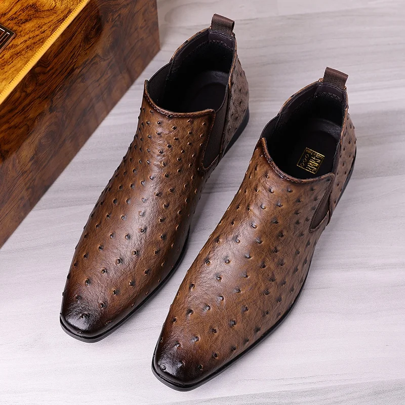 Elegant Brown Chelsea Boots Men Dress Shoes High Top Comfy Casual Leather Shoes for Men Size 39-48 Comfortable Office Shoes Man