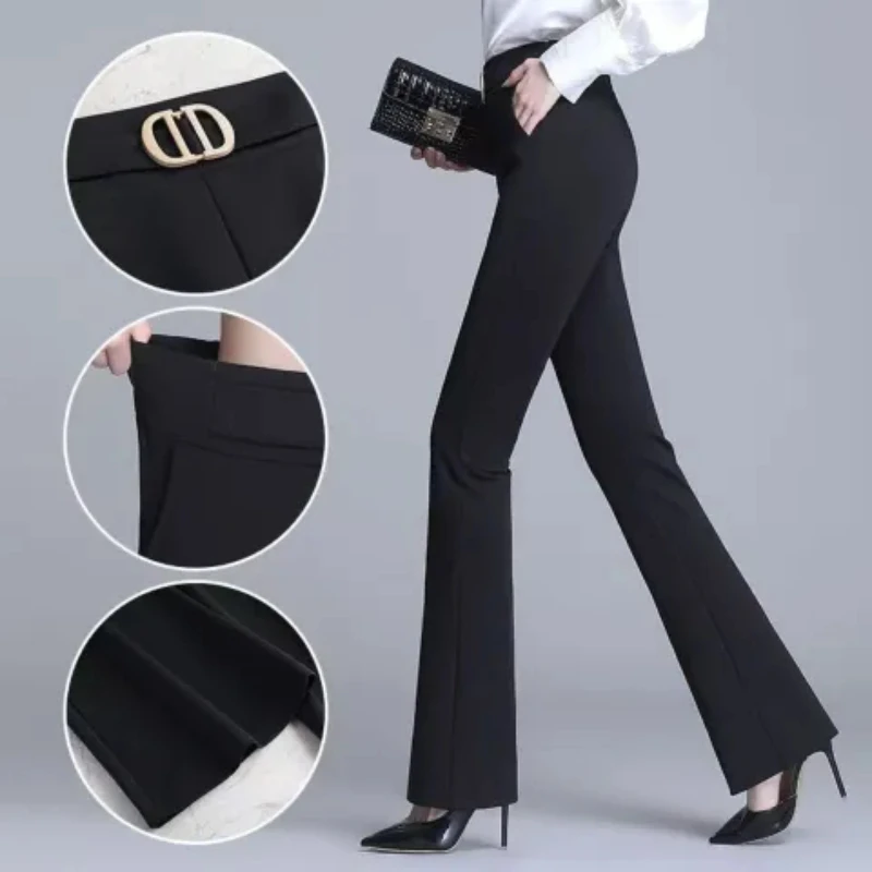 

High Waist Thickened Fleece Women's Casual Pants Elastic Wide Leg Long Trousers Brand Tag Cut Label Slimming Drapey